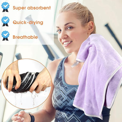 3 Pack Microfiber Gym Towels (14.2" x 30"), Super Soft, Quick Drying, Absorbent Towel for Fitness, Yoga, Swimming, Sports, Workout, Skin-Friendly for Women Men (Grey/Blue/Purple)