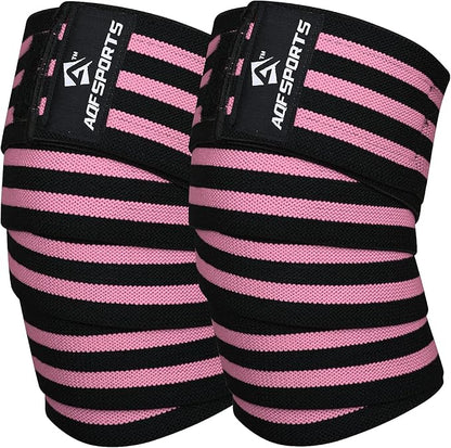 AQF Knee Wraps Weight Lifting Bandage - IPL and USPA Approved Gym Knee Support - Heavy Duty 78” Elasticated Support Straps Guard Powerlifting, Squatting (Pair)