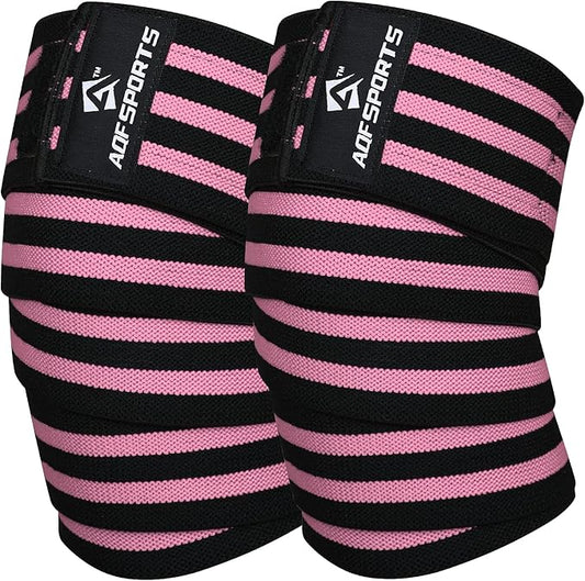 AQF Knee Wraps Weight Lifting Bandage - IPL and USPA Approved Gym Knee Support - Heavy Duty 78” Elasticated Support Straps Guard Powerlifting, Squatting (Pair)