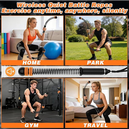 Ropeless Battle Ropes for Home Gym, Portable Cordless with Storage Bag & 8 Adjustable Weight Rings, Heavy Duty Fitness Rope for HIIT, Strength, High Calorie Burn & Low-Impact Cardio for Men & Women