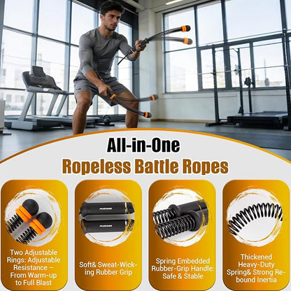 Portable Ropeless Battle Ropes, Adjustable Weights Cordless Battle Ropes for Home Gym with Storage Bag, Weighted Exercise Equipment for Low-Impact Workout, Strength & HIIT, for Men & Women (Black)