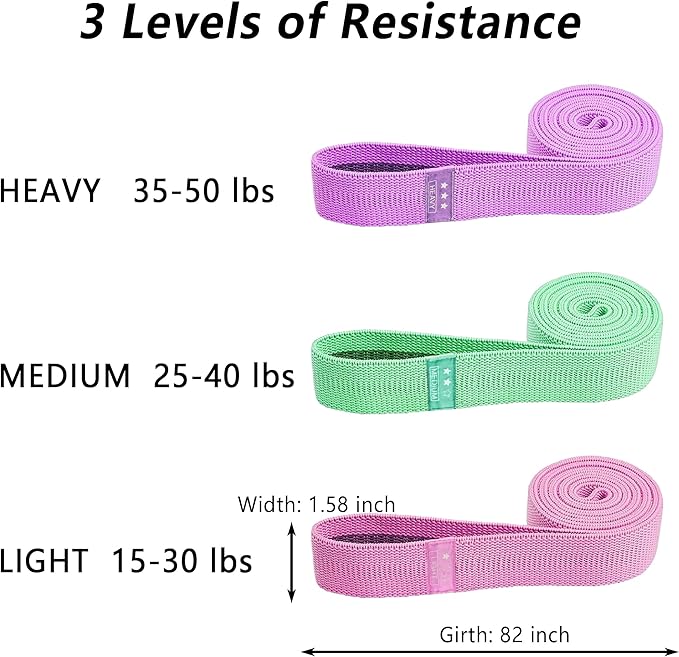 Resistance Bands for Working Out, Fabric Exercise Bands Set of 3, Long Elastic Bands for Exercise with Workout Guide and Carry Bag, Fitness Bands for Strength Training, Yoga, Pilates, Home Workout