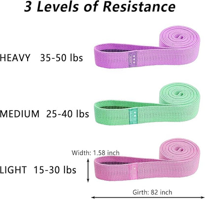 Resistance Bands for Working Out, Fabric Exercise Bands Set of 3, Long Elastic Bands for Exercise with Workout Guide and Carry Bag, Fitness Bands for Strength Training, Yoga, Pilates, Home Workout