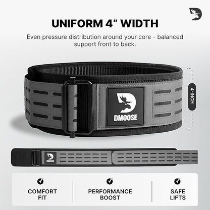 DMoose Weight Lifting Belt - Auto Locking Gym Belt for Olympic Training, WOD, Cross Training for Men and Women - 4" Nylon Workout belt with Adjustable Buckle - Provides Lumbar Support and Stability