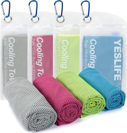 YESLIFE 4 Pack Cooling Towel 40"x12", Gym Towels for Men and Women, Soft Breathable Workout Towels for Yoga, Running, Sport, & More (Blue, Grey, Green, Pink)