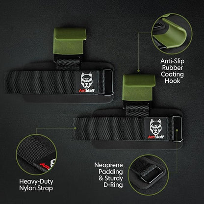 AmStaff Fitness Weight Lifting Hooks (Pair) - Gym Wrist Straps with Steel Hooks for Weightlifting, Pull-Ups, Deadlifts, Strength Training, and Fitness Workouts - Adjustable Neoprene Wrist Support