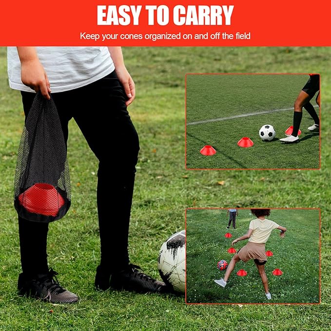 25pcs Soccer Cones for Sports Training, Mini Football Cones & Mesh Bag Flexible Agility Cones Premium Training Cones for Basketball Football Running Drills Sports Games Skating Kids