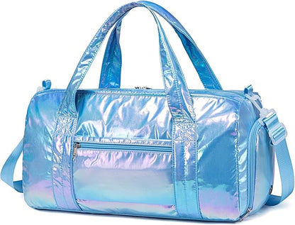 Gym Bag Sports Duffle Bag with Wet Pocket Weekender Overnight Bag with Waterproof Shoe Pouch and Air Hole for Girls Kids Women Travel Foldable Bag