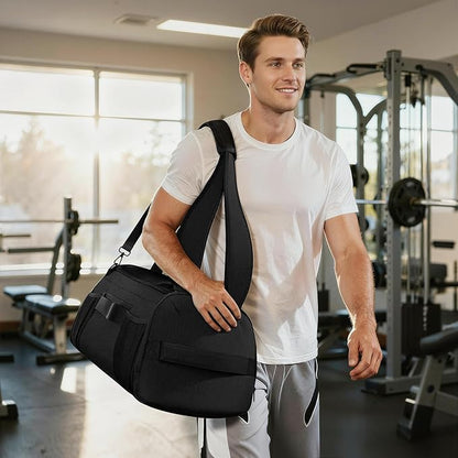 Gym Bag for Women Men, Duffle Travel Bag with Shoes Compartment and Wet Pocket, Waterproof Overnight Carry On Bag Backpack with Two Elastic Bottle Holders for Travel, Workout, Sports, Weekend - MIYCOO