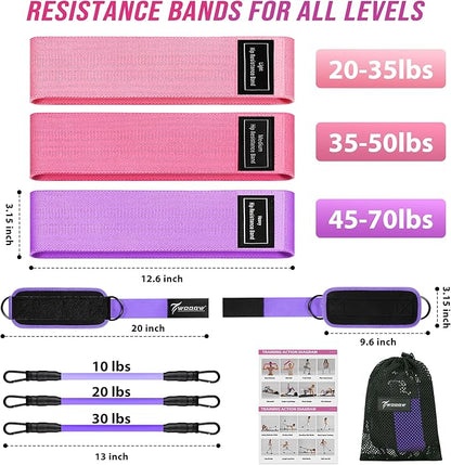 WOQQW Resistance Bands Set - Ankle Resistance Bands with Cuffs for Legs & Glute Workout, Fabric Booty Bands for Women, Home Gym Exercise Equipment for Hip, Pilates, Fitness, Yoga, Physical Therapy