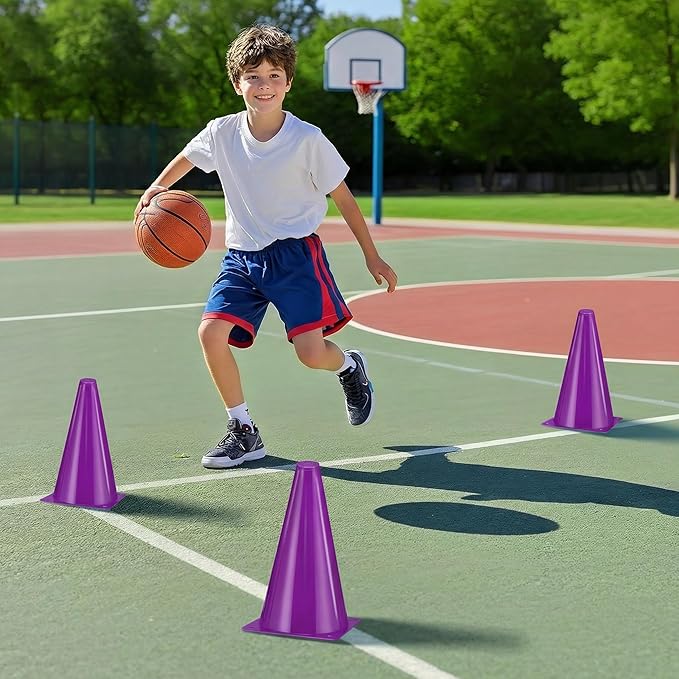 24pcs Cones 9 Inch Soccer Cones and Plastic Traffic Cones, Durable Cones for Sports Training, Ideal for Soccer, Basketball, Football, Skating, and Agility Drills Practice