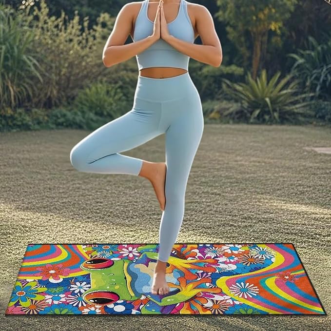 Bulopur Hippie Floral Frog Car Seat Towel Cover After Gym Workout Beach Swimming Boho Sweating Car Seat Cover Fits for Car SUV Sedan Truck Front Seats