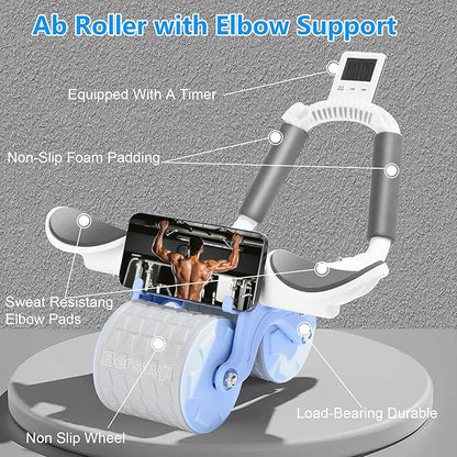 2026 New Ab Roller Wheel with Knee Mat &Timer, Automatic Rebound Abdominal Wheel, Ab Abdominal Exercise Roller with Elbow Support, Abs Workout Equipment Ab Exercise Roller for Women Men