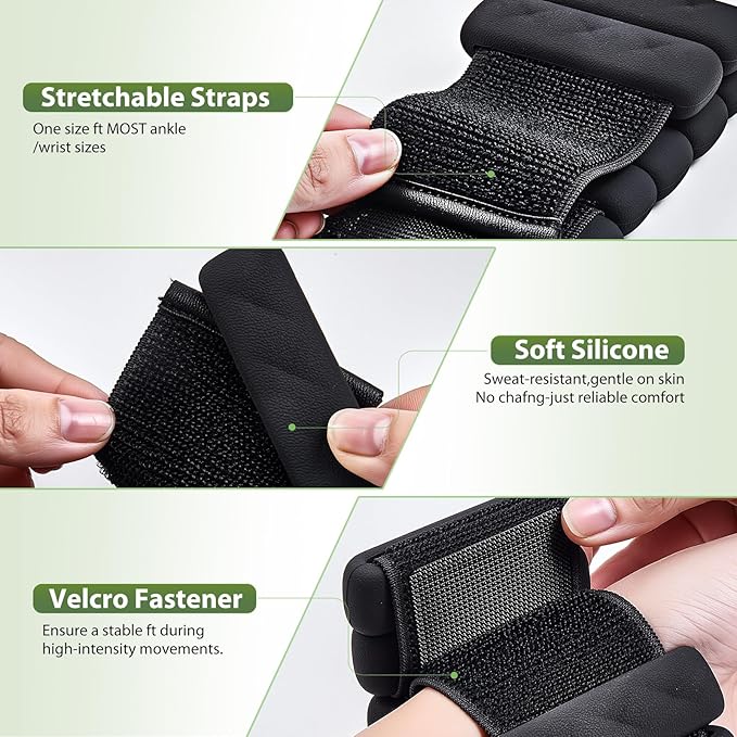 Pilates Wrist and Ankle Weights for Women - Adjustable Weighted Bangles for Men, 2 lbs Weighted Arm Bands Foot Leg Weights for Walking, Yoga, Training, Exercise, Running, Set of 2 (1LB Each)