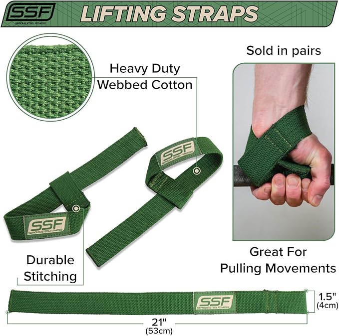 SERIOUS STEEL FITNESS Military OD Green Weight Lifting Straps