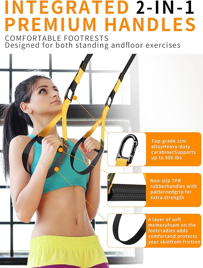 Home Resistance Training Kit, Suspension Trainer Exercise Straps with Handles for Full-Body Workout with 5 Resistance Bands, 1 Carrying Bag and 1 Door Anchor for Home Gym Equipment or Outdoor Workouts