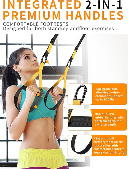 Home Resistance Training Kit, Suspension Trainer Exercise Straps with Handles for Full-Body Workout with 5 Resistance Bands, 1 Carrying Bag and 1 Door Anchor for Home Gym Equipment or Outdoor Workouts