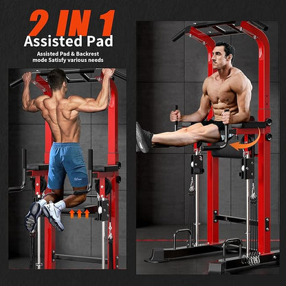 SogesHome Power Tower Pull Up Bar and Dip Station, Multi-Function Free Standing Pull Ups, Adjustable Height Dip Bar Strength Training Workout Equipment, Pull Up Stand Workout for Home Gym Exercise Equipment