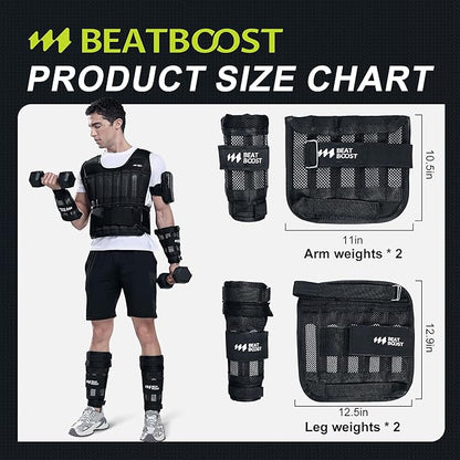 Ankle Wrist Weights 4lb/10lb/15lb/20lb/25lb/30lb BeatBoost Adjustable Leg Arm Weights for Men Walking Pilates Exercise Workout Gym Aerobics