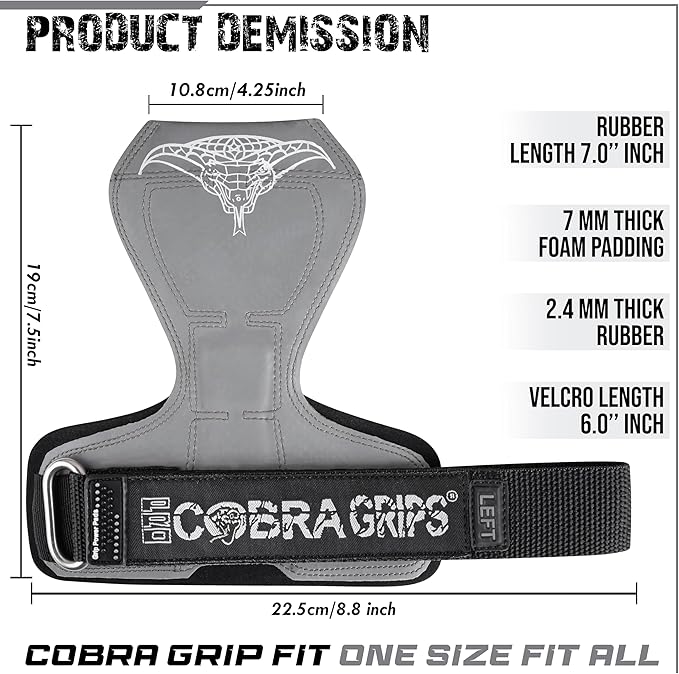Cobra Grips PRO Weight Lifting Gloves Heavy Duty Straps Alternative with Power Lifting Hooks Padded Wrist Support for Deadlifts & Bodybuilding