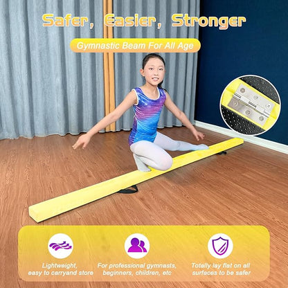 8FT Folding Balance Beam -Gymnastics Floor Beam -Gymnastics Equipment for Kids,Wood core- Anti-Slip Bottom and Carrying Bag for Home