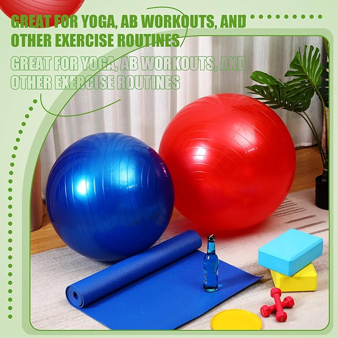 Leyndo 4 Pcs Yoga Exercise Ball Pilates Pregnancy Birthing Fitness Ball with Quick Pump Anti Burst for Improved Posture, Balance, Yoga, Pilates, Training, 4 Colors