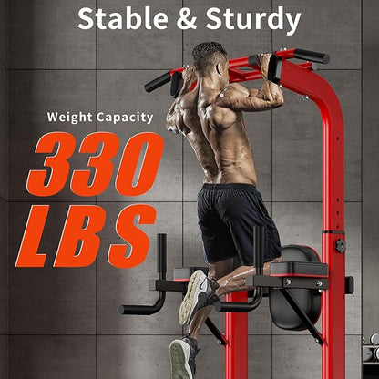 SogesHome Pull Up Bar and Dip Station, Heavy Duty Adjustable Home Gym Equipment for Strength Training, Multifunctional Workout Bar with Resistance Bands – Full Body & Core Exercise