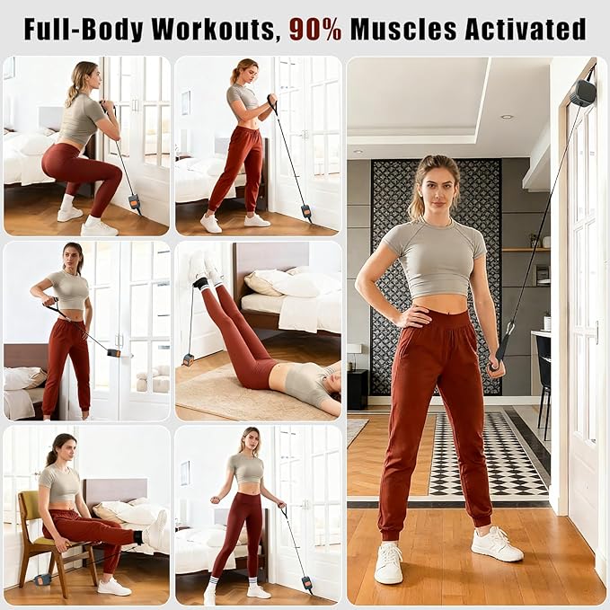 Resistance Bands with Fitness Bar, Power Pump System with Adjustable Resistance Levels, Portable Strength Training Equipment for Women, Home & Travel Workout