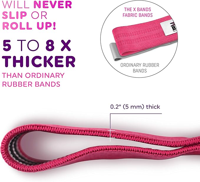 The X Bands Exercise Resistance Bands - Non-Slip Extra Thick Fabric Hip Loop Booty Bands - 20, 30, 40, 50 lb - Fitness Workout for Legs, Butt Training, Stretching, Yoga