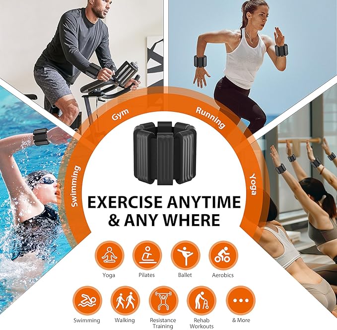 Pilates Wrist and Ankle Weights for Women - Adjustable Weighted Bangles for Men, 2 lbs Weighted Arm Bands Foot Leg Weights for Walking, Yoga, Training, Exercise, Running, Set of 2 (1LB Each)