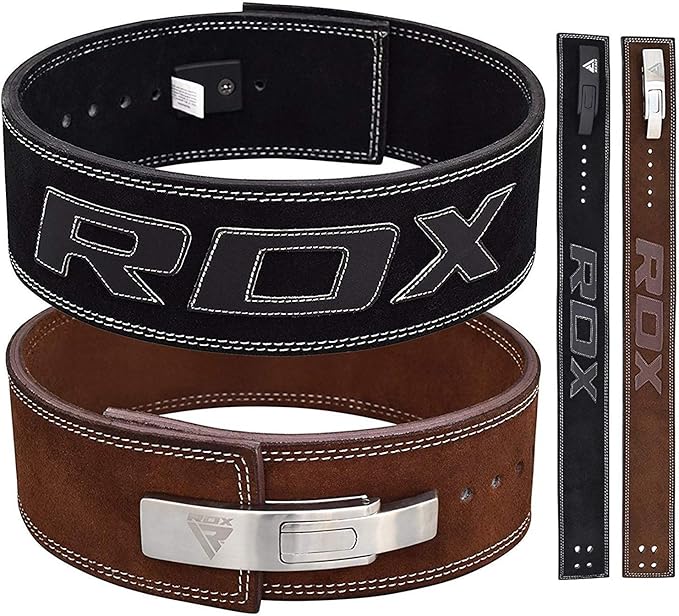 RDX Weight Lifting Belt Powerlifting, Approved By IPL and USPA, 10mm Thick 4" Leather Lumbar Back Support, Lever Buckle Gym Strength Training Equipment, Bodybuilding Deadlifts Squats Workout Men Women