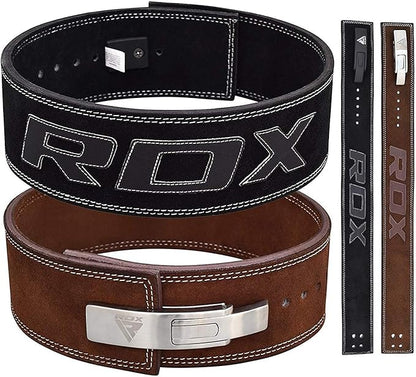 RDX Weight Lifting Belt Powerlifting, Approved By IPL and USPA, 10mm Thick 4" Leather Lumbar Back Support, Lever Buckle Gym Strength Training Equipment, Bodybuilding Deadlifts Squats Workout Men Women