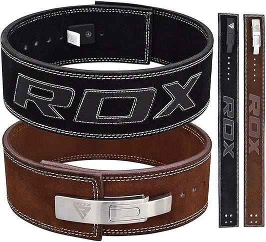 RDX Weight Lifting Belt Powerlifting, Approved By IPL and USPA, 10mm Thick 4" Leather Lumbar Back Support, Lever Buckle Gym Strength Training Equipment, Bodybuilding Deadlifts Squats Workout Men Women