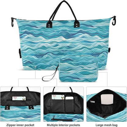 Weekender Bags Travel Duffel Gym Bag Carry on Overnight Tote Bag with Toiletry Bag for Airplane Travel Trip Gym Yoga (Sea Waves)