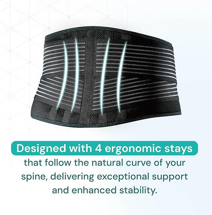 OPPO RW501 Breathable Back Support Belt - Back Stabilizer with Flexible Stays - Relief for Lower Back Pain, Herniated Disc, Sciatica, Scoliosis and Heavy Lifting Work (Black, S/M)