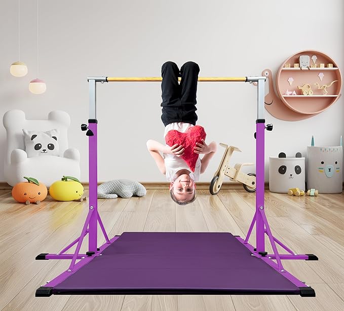 86 York Gymnastics Bar for Kids Ages 3-20, 5FT Base Length, 42" to 63" Adjustable Height, Horizontal Bar, Kip Bar for Gymnast, Gymnastic Training Equipment for Home, Gym Center