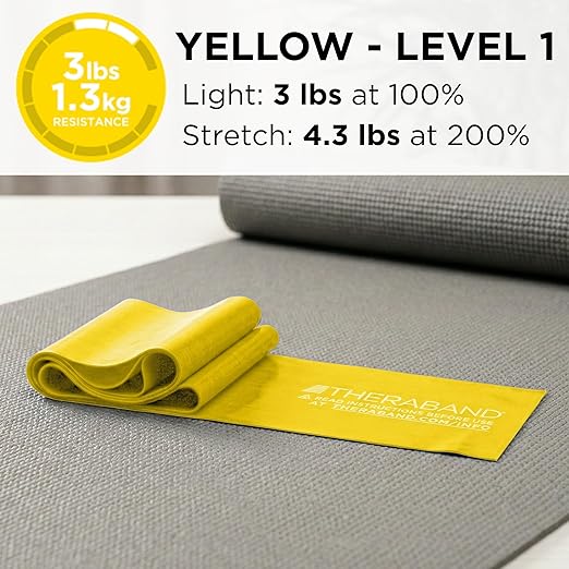 THERABAND Professional Latex Resistance Bands, Individual 6 Ft Elastic Band for Upper & Lower Body Exercise, Physical Therapy, Pilates, At-Home Workouts, 6 Foot Band, Yellow, Thin, Level 2