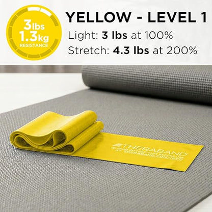 THERABAND Professional Latex Resistance Bands, Individual 6 Ft Elastic Band for Upper & Lower Body Exercise, Physical Therapy, Pilates, At-Home Workouts, 6 Foot Band, Yellow, Thin, Level 2