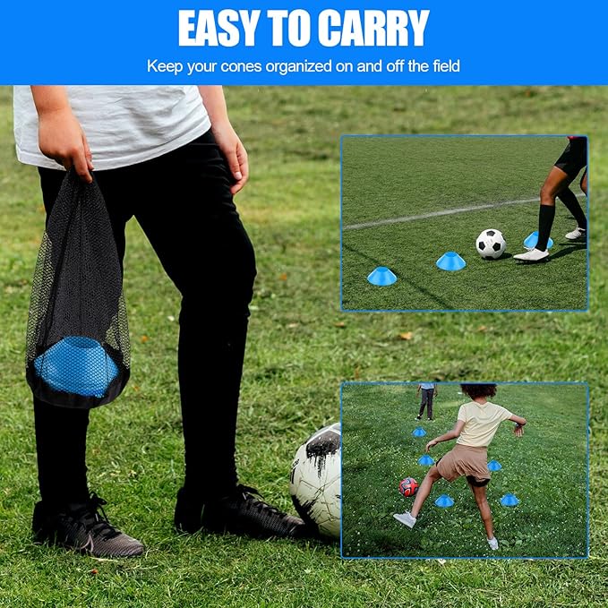 25pcs Soccer Cones for Sports Training, Mini Football Cones & Mesh Bag Flexible Agility Cones Premium Training Cones for Basketball Football Running Drills Sports Games Skating Kids