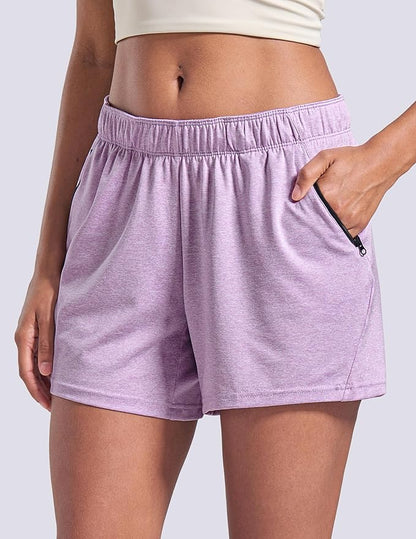 Liberty Imports 1 or 5 Pack Womens Lounge Workout Shorts with Zipper Pockets 5" Inseam Lightweight Athletic Casual Shorts