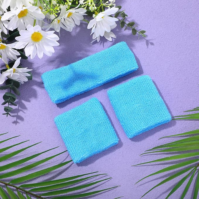 3 Pack Neon Sweatbands Set 80s Wristband and Headband Color War Accessories Sports Sweatbands for Summer Ball Party