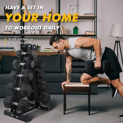 RitFit Rubber Coated Hex Dumbbell Set with Rack, 5-780LB for Home Gym Strength Training, Anti-Slip Knurled Handle, Hexagon Anti-Roll, Heavy-Duty Storage Rack