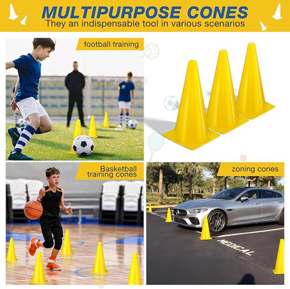 12 Inch Durable Cones,12pcs Versatile Plastic Traffic Cones and Soccer Cones for Sports Training,Agility Drills,Parking Safety,Basketball Training,Football Training.
