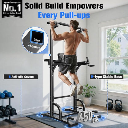 Sportsroyals Power Tower Pull Up Bar Station, 450LBS Stable Pull Up Dip Station for Home Gym Strength Training Equipment | FED Fitness