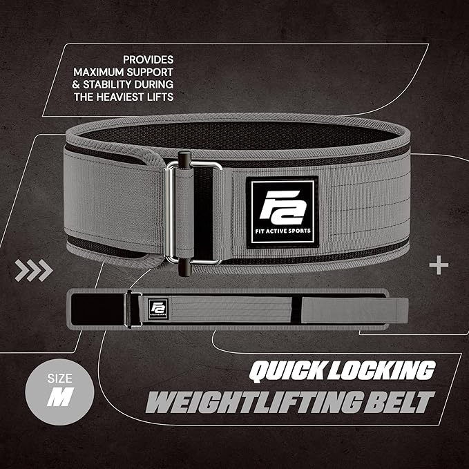 Fit Active Sports Self Locking Weight Lifting Belt | Premium Weightlifting Belt for Cross Training, Fast Locking Release Mechanism for Fitness and Power Lifting - Weightlifting Back Support for Men and Women