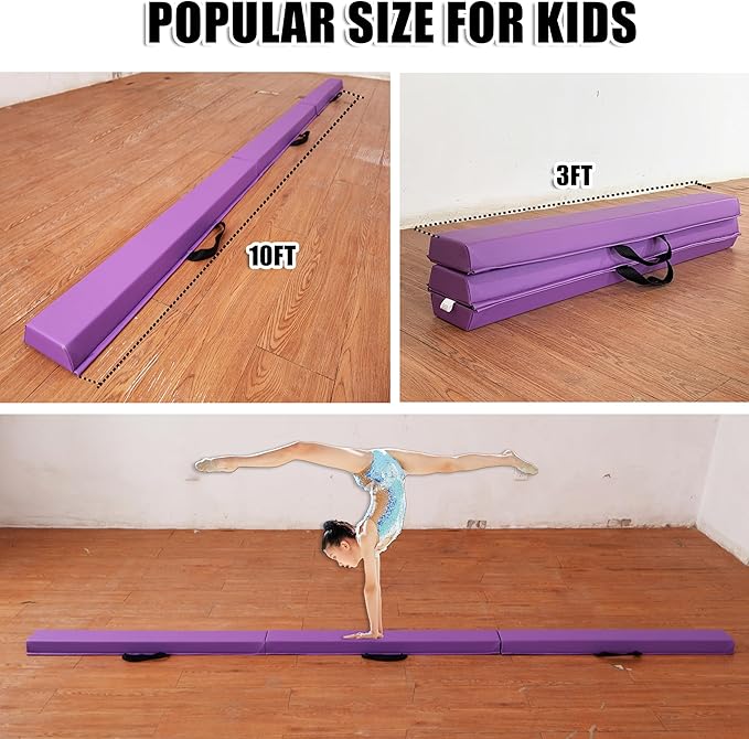 MARFULA 6 FT / 8 FT / 9 FT / 10 FT Folding Gymnastic Balance Beam for Kids with Carry Bag for Home and Club Use