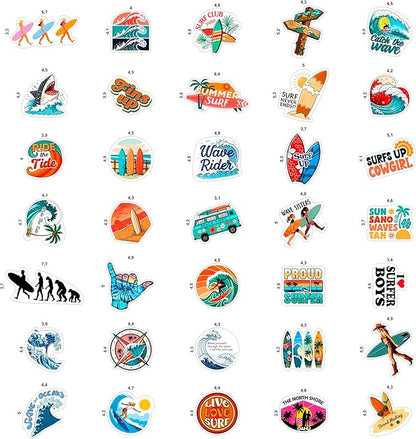 100Pcs Surf & Wave Stickers for Laptop, for Water Bottles, Surfing Stickers - Surfing Gifts for Surfers - Surf Party Supplies & Decoretions - Gift for Women & Men