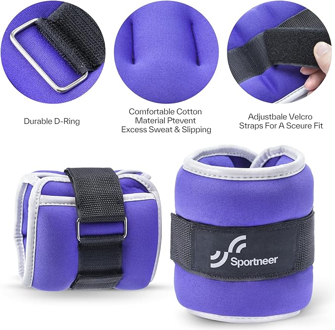 Sportneer Ankle Weights Wrist Weights Pair of 1/2/4/6/10 LBS for Men Women Kids Strength Training Wrist and Ankle Weights Set with Reflective Strips for Dancing Running Walking Fitness Workout Gym