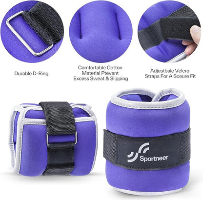 Sportneer Ankle Weights Wrist Weights Pair of 1/2/4/6/10 LBS for Men Women Kids Strength Training Wrist and Ankle Weights Set with Reflective Strips for Dancing Running Walking Fitness Workout Gym