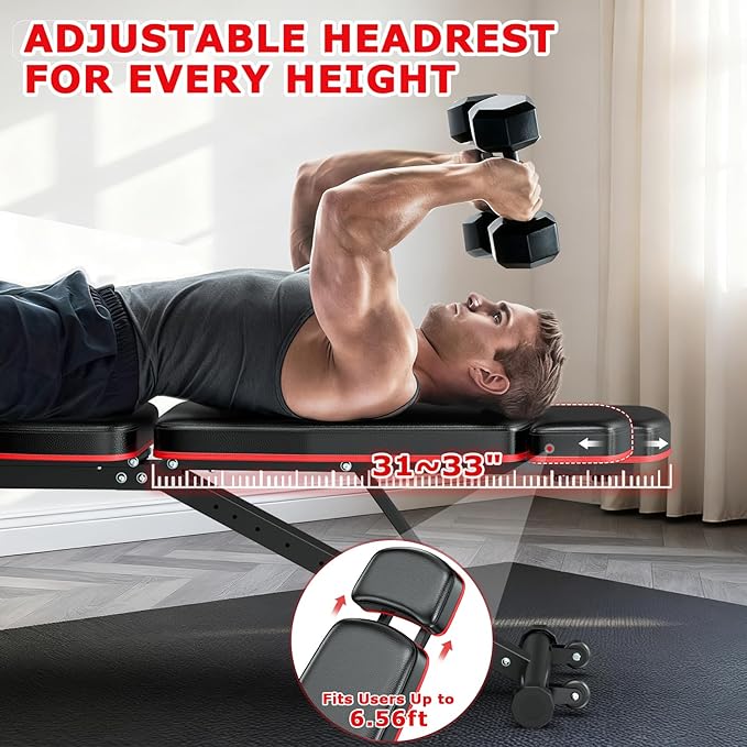 XDDIAS Workout Bench, Adjustable Weight Bench with Leg Extension and Leg Curl, Extended Headrest, 900LBS Preacher Curl Bench Incline Decline Flat Workout Bench for Home Gym Full Body Exercise